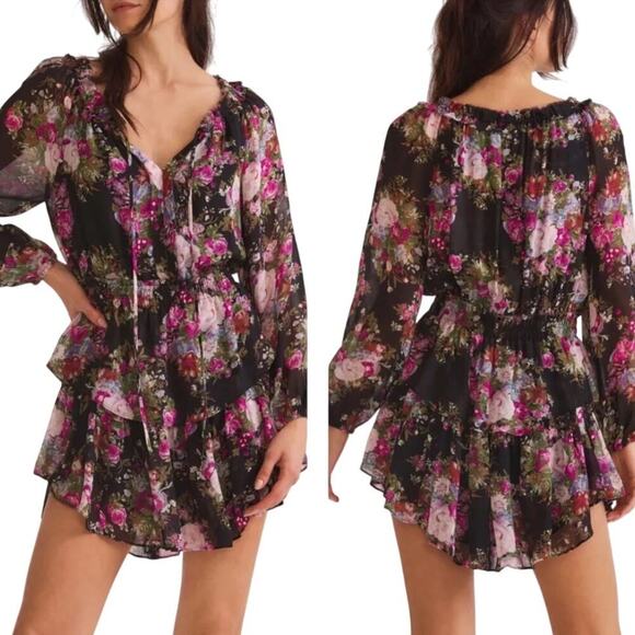 LoveShackFancy Popover Dress V Neck Floral Dress Midnight Muse Size S NWT - Picture 3 of 12
